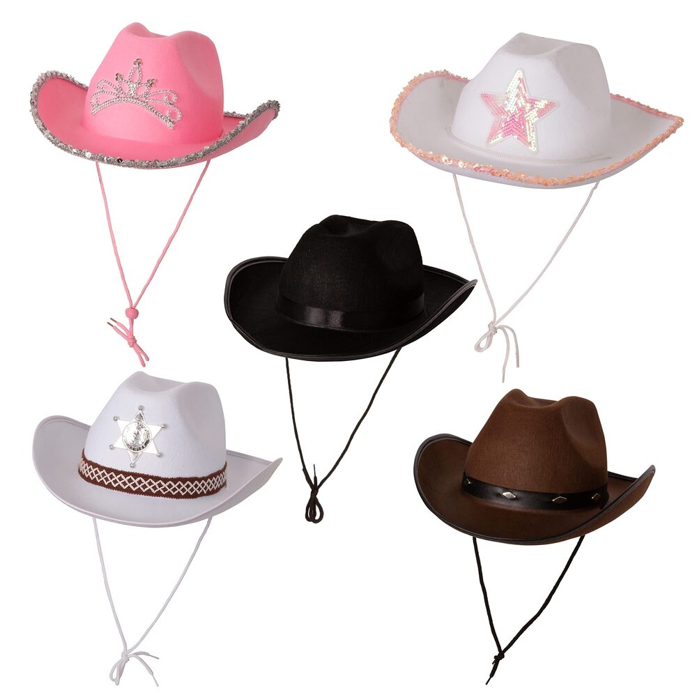 1885 – 5 Pack Assorted Cowgirl Hat– Cowboy Hat – Sheriff Costume Hat –